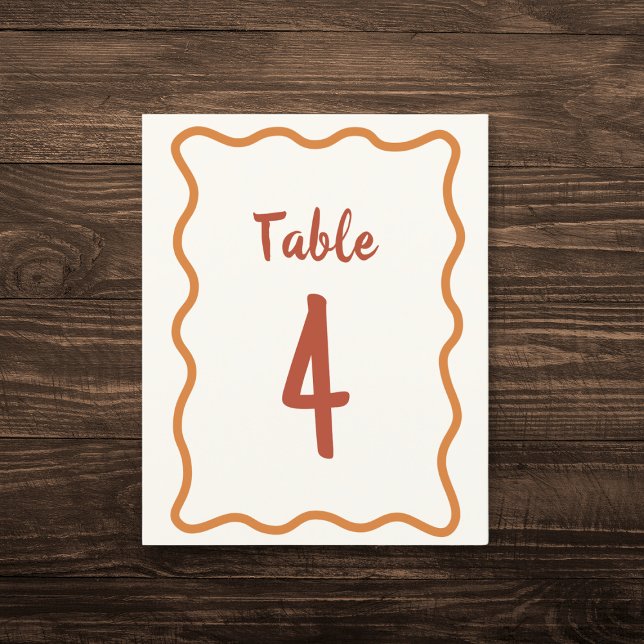 Handwritten Wavy Border 70s Wedding Table Number (Creator Uploaded)
