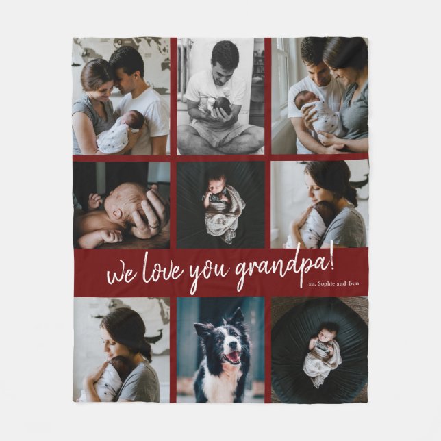 Handwritten We Love You Grandpa 9 Photo  Fleece Blanket (Front)