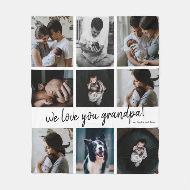 Handwritten We Love You Grandpa 9 Photo  Fleece Blanket (Front)