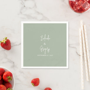 Handwritten Wedding Cocktail Napkins Text Green