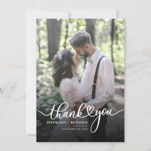 Handwritten Wedding Day Photo Elegant Thank You Card