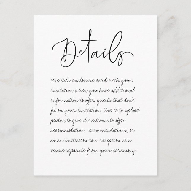 Handwritten Wedding Details Enclosure Card (Front)