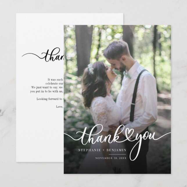 Handwritten Wedding Photo Couple Thank You Card (Front/Back)