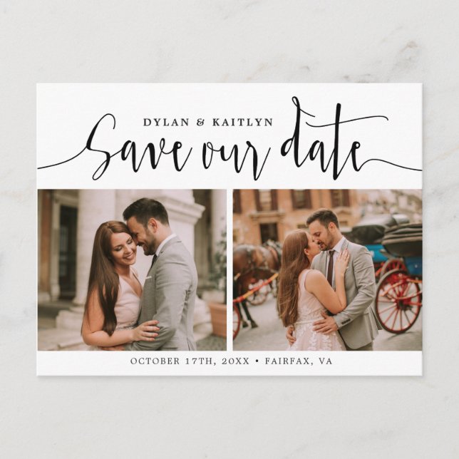 Handwritten  | Wedding Save Our Date Postcard (Front)