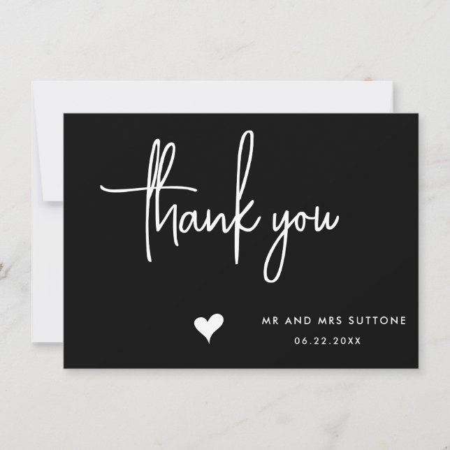Handwritten wedding thank you card, simple design card (Front)