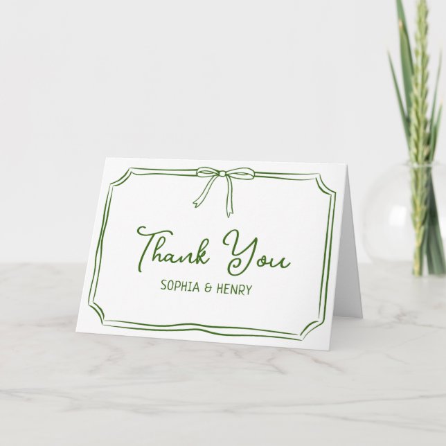 Handwritten Wedding Thank You Cards Elegant Bow  (Front)