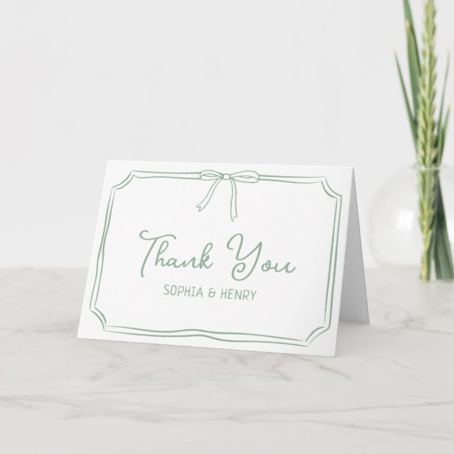 Handwritten Wedding Thank You Cards Elegant Bow  (Front)
