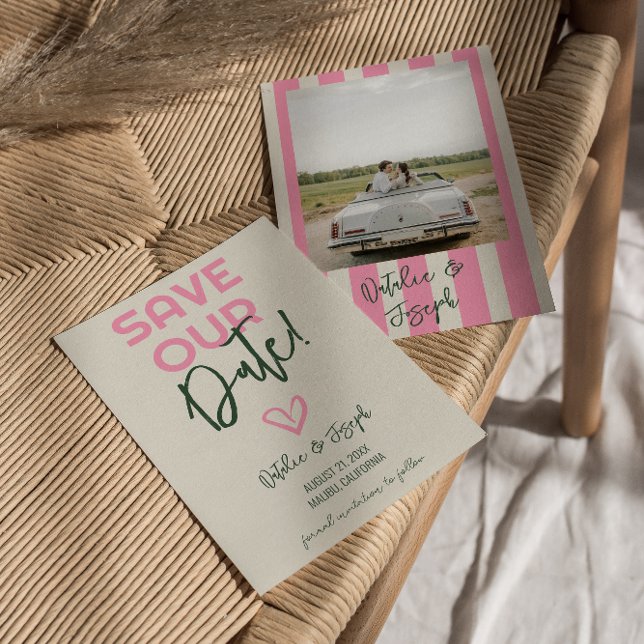 Handwritten Whimsical Pastel Summer Photo Wedding Save The Date (Creator Uploaded)