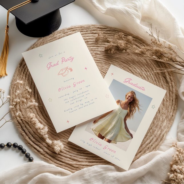 Handwritten Whimsy Pastel Graduation Invitation (Creator Uploaded)