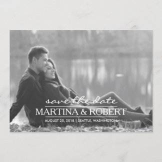 Handwritten White Script Save the Date Photo