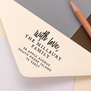 Handwritten With Love Family Name Return Address Rubber Stamp