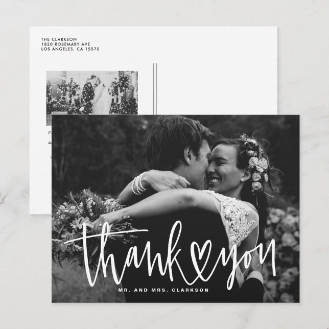 Handwritting with Heart Photo Wedding Thank You Holiday Postcard (Front/Back)