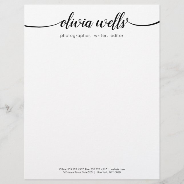 Handwrittren Calligraphy Script Typography Personalized Letterhead (Front)