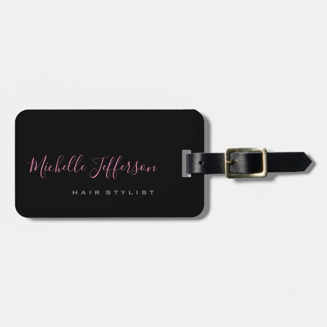 Handwtitten Script Grey Pink Trendy Feminine Luggage Tag (Front Horizontal)