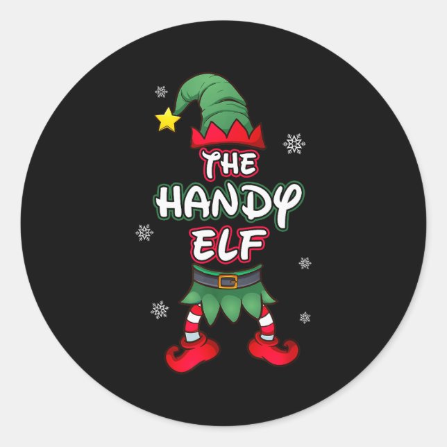 Handy Elf Christmas Pajamas Pjs Matching Family Gr Classic Round Sticker (Front)
