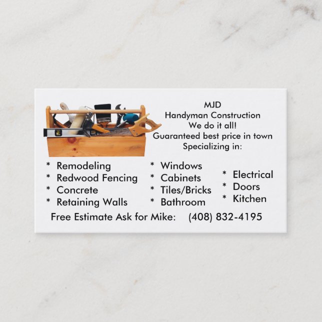 Handy Man Construction Business Card (Front)