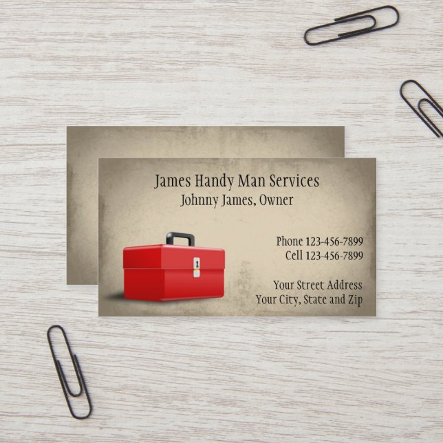 Handy Man Contractor Repair Man Business Card (Front/Back In Situ)