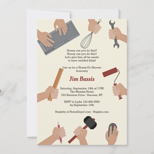 Handy Man Hands Invitation (Front)