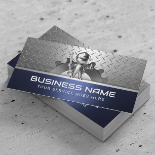 Handyman Auto Repair Service Blue Metal Mechanic Business Card