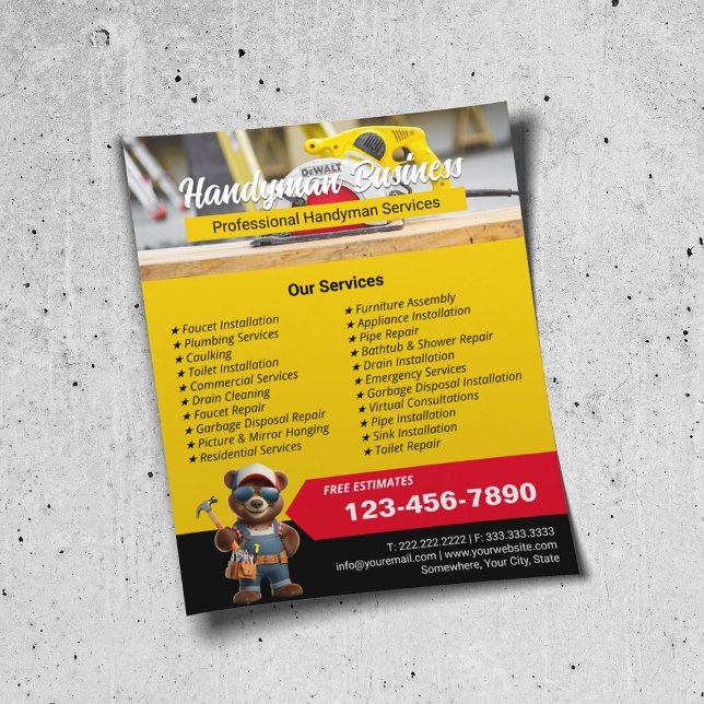 Handyman Bear Professional House Repair Service Flyer (Creator Uploaded)