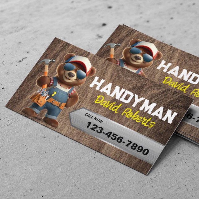Handyman Bear Woodworker House Repair Service Wood Business Card (Creator Uploaded)