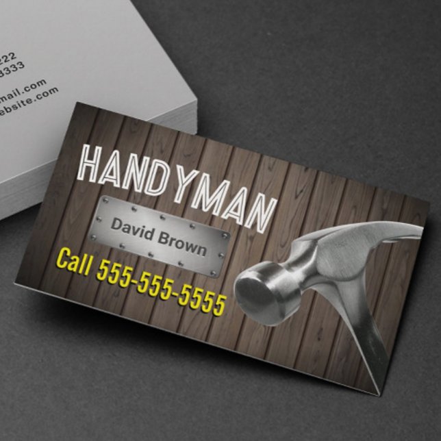 Handyman Big Hammer House Repair Service Wood Business Card (Creator Uploaded)