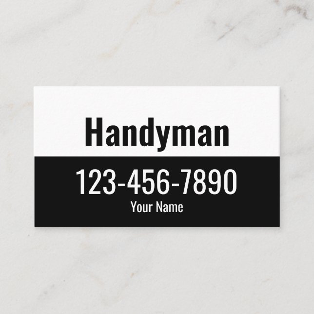 Handyman Black and White Text Template Business Card (Front)