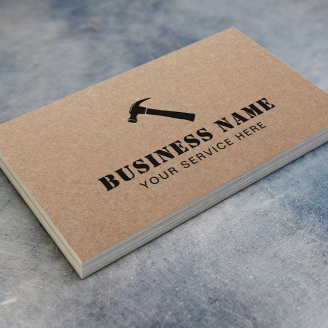 Handyman Black Hammer Logo Carpenter Rustic Kraft Business Card (Creator Uploaded)