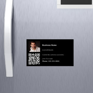 Handyman black photo QR code Magnetic Business Card