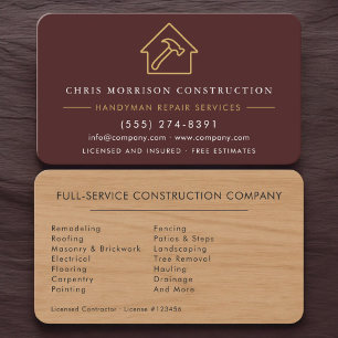 Handyman Burgundy Wood Remodeling Business Card