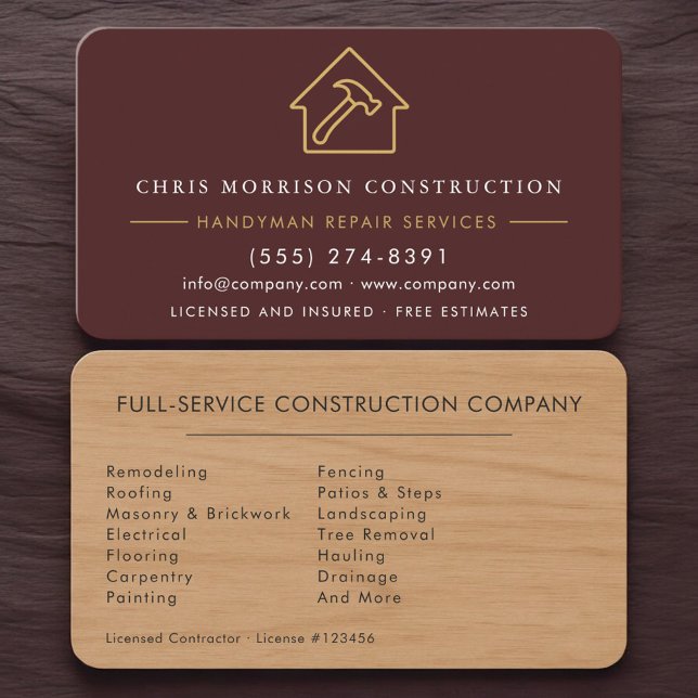 Handyman Burgundy Wood Remodeling Business Card (Creator Uploaded)
