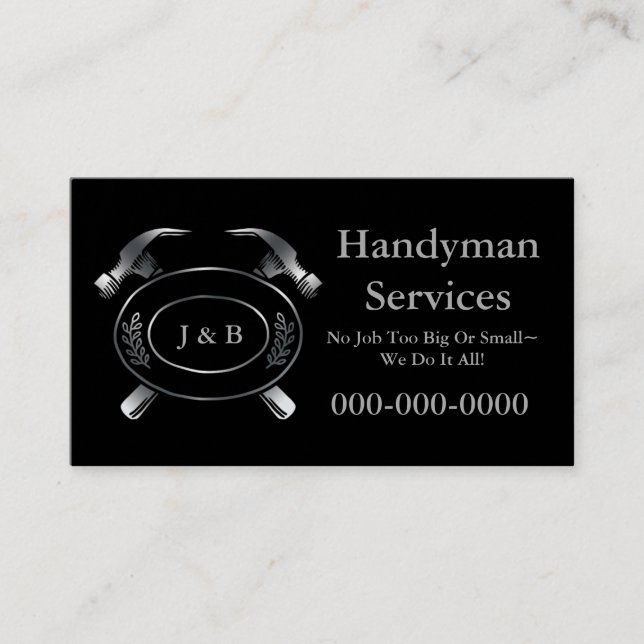 Handyman Business Card, Black Card (Front)