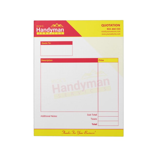 Handyman Business Quote Pad - Home Business (Rotated)