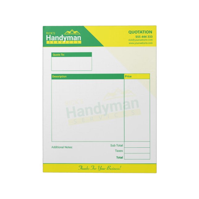 Handyman Business Quote Pad - Home Business (Rotated)