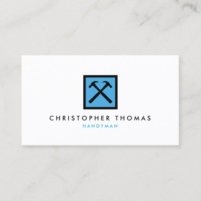 Handyman, Carpenter, Builder Blue Logo Business Card (Front)