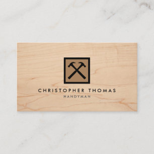 Handyman, Carpenter, Builder Brown Logo on Wood Business Card