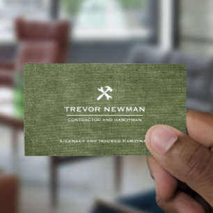 Handyman Carpenter Construction Grunge Olive Green Business Card
