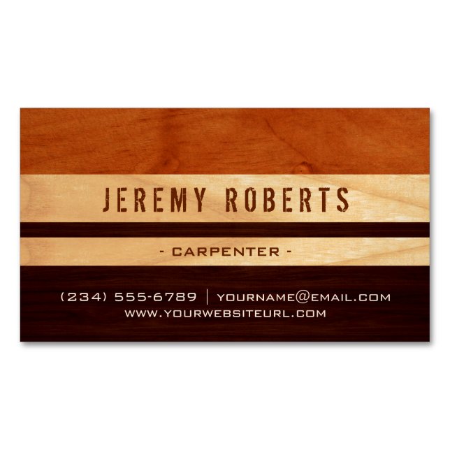 Handyman Carpenter Remodeling Stylish Wood Stripes Magnetic Business Card (Front)