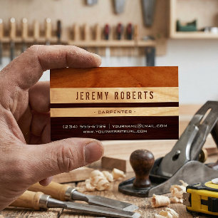 Handyman Carpenter Remodeling Stylish Wood Stripes Magnetic Business Card