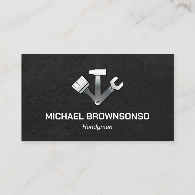 Handyman Carpenter Services Simple Black Business Card (Front)