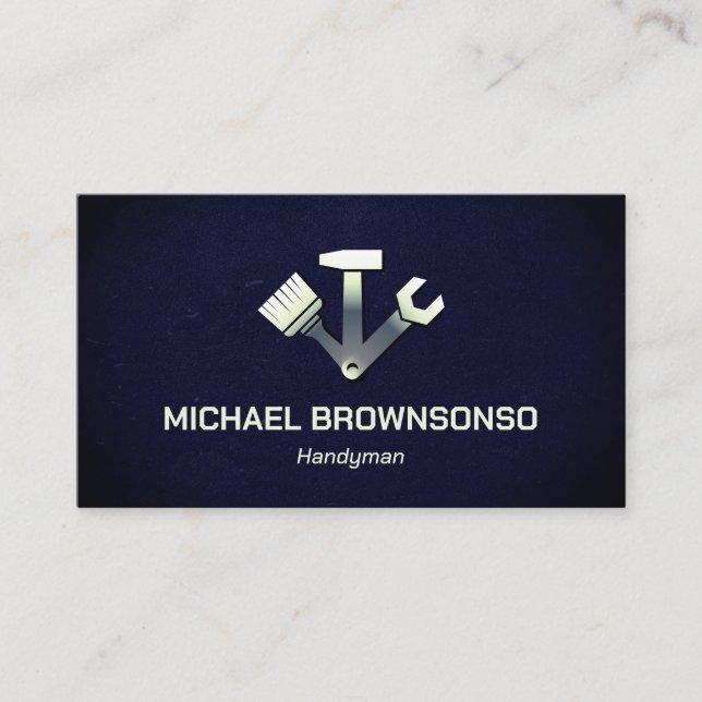 Handyman Carpenter Services Simple Navy Business Card (Front)