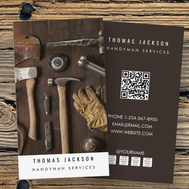 Handyman Carpenter Tools Photo QR Code  Business Card (Handyman Carpenter Tools Photo QR Code Business Card)