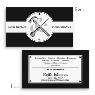 Handyman Construction Black Professional Modern Business Card