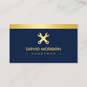 Handyman Construction Logo Navy And Gold Business Card