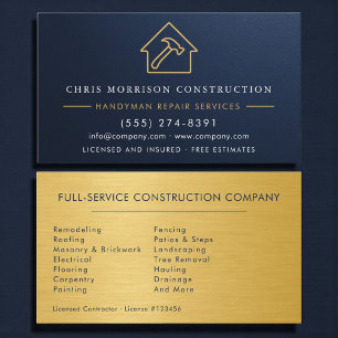Handyman Construction Metallic Gold Navy Blue Business Card