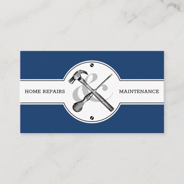 Handyman Construction Navy Blue Custom Modern Business Card (Front)