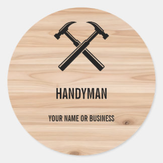 Handyman Contractor Rustic Wood Hammer Logo Classic Round Sticker