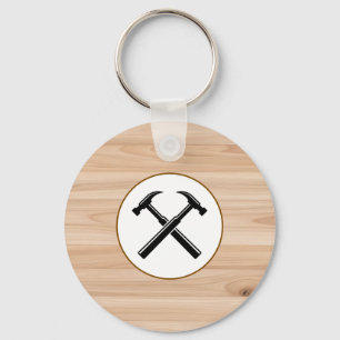 Handyman Contractor Rustic Wood Hammer Logo Key Ring