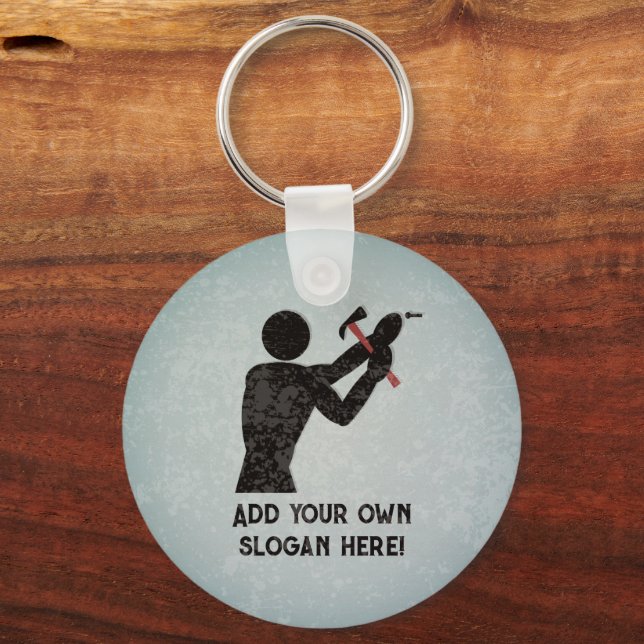 Handyman - DIY Guy with hammer - Add own name/text Key Ring (Front)