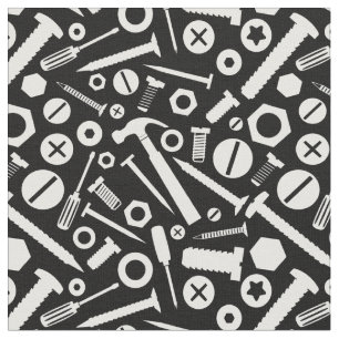Handyman DIY Mister Fixit Hammer Nuts Bolts Tools Fabric